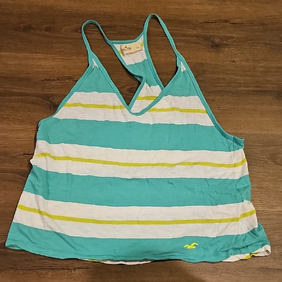 Hollister Tops - Vintage Hollister Green Neon Green  White Striped Tank Top Large Women Shirt